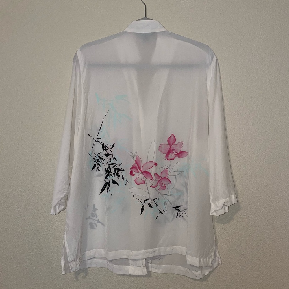 What if ..? 100% silk white-cream tone button down blouse - Picture 8 of 16